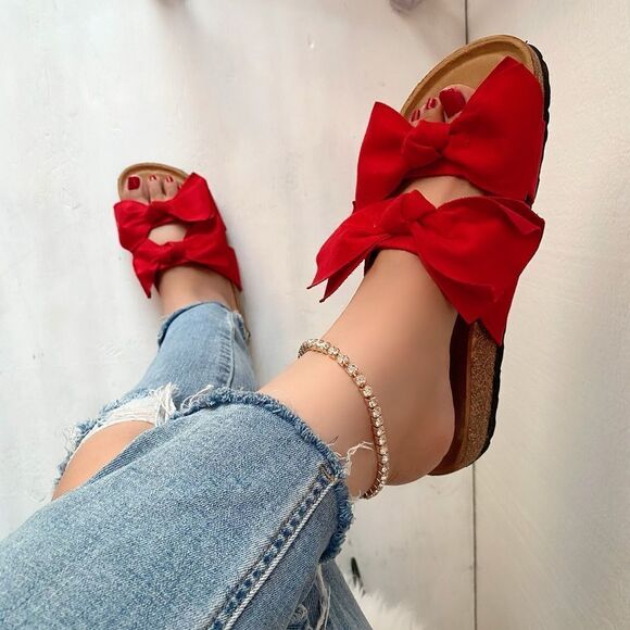 Red Double Bow Slide Sandal - Picture 5 of 6